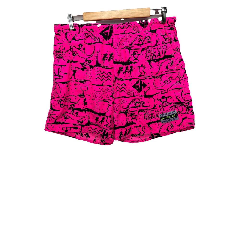 Vintage Gecko Hawaii Shorts Size XL Retro Neon Beach Swim